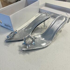 “Cinderella” Clear Rhinestone Mules | Amina Muaddi-Inspired | EU 39 | Paris Fash